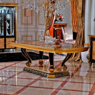 China Slipcovered Royal Luxury Retro Wedding Home Hotel Table With Gold Copper Rectangular Marble Top And Chairs for sale