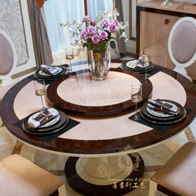 China Slipcovered French Style Hotel Elegant Family Design Round Wedding Table Matching 6 Real Leather Dining Chairs for sale