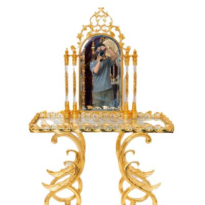 China Italian Garden Hotel Indoor Flower Stand Copper Gold Slipcovered Design Indoor Top Flower Stand With Mirror Jewelry Table for sale