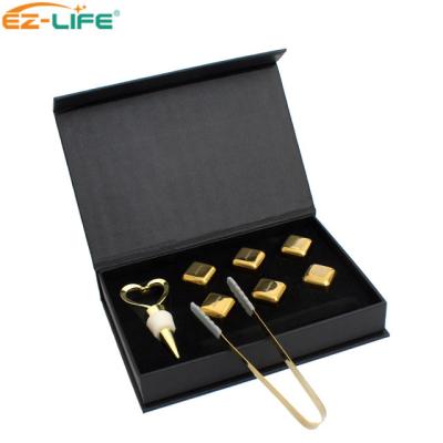 China Amazon Viable Hot Sale Stainless Steel Whiskey Stones Low MOQ Luxury Gift Set Customized Gold Stainless Whiskey Stones Set With Tongs for sale