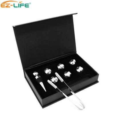 China Viable Bottle Stopper + Stainless Steel Ice Cube + Tongs Business Gift Set Customized Stainless Whiskey Stones With Gift Box for sale