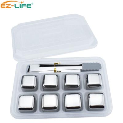 China Engravable Viable Stainless Steel Whiskey Stones With Tongs Best Selling Reusable Ice Cube Wine Gift Set 8 Pcs/Set For Drinking Cooler for sale