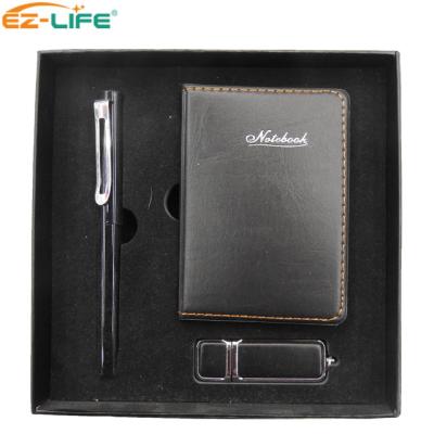 China Custom Eco-Frendly Box Packing Logo Notebook And Pen Gift Set And USB Flash Drive 4GB for sale