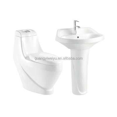 China Double-flow Ceramic Libya Sanitaryware Nigeria Bathroom Toilet Bowl Pedestal Wash Basin Set For Suite Africa for sale