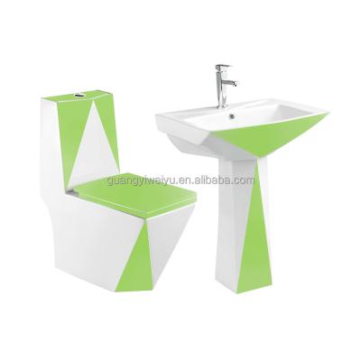 China Cheap Rectangular Green Colored Bowl Suite Square Lemon Double-Flow Closestool Toilet Sink Set For Home for sale