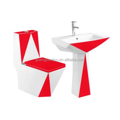 China Double-flow Manufacturers Wholesale Libya Sanitary Washdown Set Toilet Bowl Set Red Color Stand Basin Suite For Apartment for sale