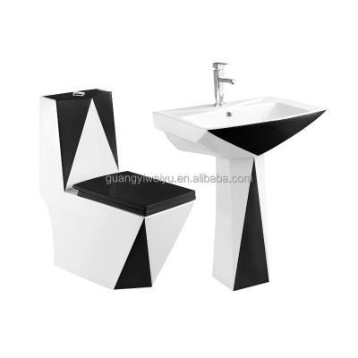 China Double-Flow Promotion Red Color Bathroom P-Trap Toilet Set Nigeria Gravity Flush Square Pedestal Sink Suite For Hotel for sale