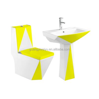 China Wholesale Yellow Double-Flow Washroom Adult WC Seat Africa Toilet Basin Set Square Washdown Color Sink Suite For Office for sale