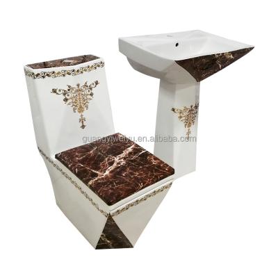 China Africa Super Washdown Double-Flow Hotsale Color Square Basin Bathroom Marble WC Set Stone Brown Pattern One-Piece Toilet Seat For Office for sale