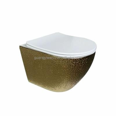 China Originality Leopard Printing Cistern Gold Ceramic WC Sanitary Gold Embossing Hidden Ware Wall Hung Toilet for sale