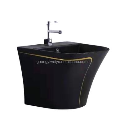 China Traditional Ceramic Rectangular Black Color Wall-hung Basin Bowl For Europe Bathroom for sale