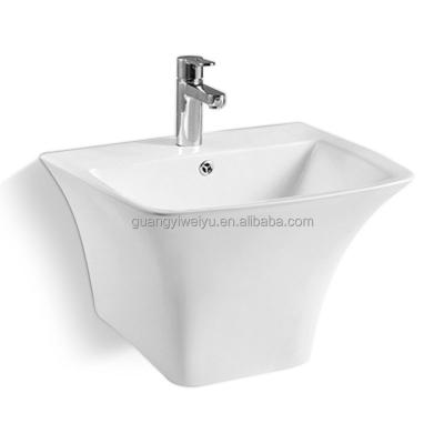 China Modern One Piece Wall Hung Square Ceramic Sink Basin Bathroom Wash Basin With Set Screws for sale