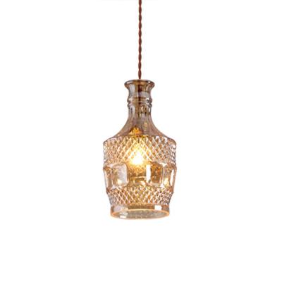 China Modern Bar Lamps Carving Amber Pendant Light Simple Shape Glass Bottle Pendant Lamps for sale