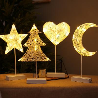 China LED Night Light Rattan Light Star Heart Moon Shape Rattan Weave 3D Decoration Night Light For Girls for sale