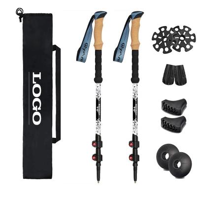 China Cork+EVA 2022 alpenstock foldable trekking cane aluminum folding poles lightweight carbon nordic hiking canes for sale