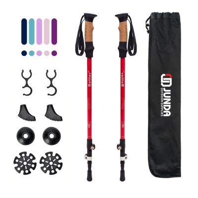 China Cork& Ultralight EVA Outdoor OEM Aluminum Hiking Pole Stretching Folding Mountain Walking Stick Trekking Poles for sale