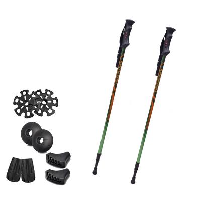 China Custom Made PVC Section 7075 Aviation Aluminum Palos De Trekking 3 Poles Telescopic Folding Walking Rise Trekking Poles for sale