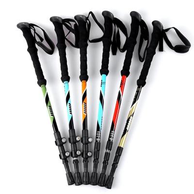 China PVC Strong Outdoor Adjustable Folding Lightweight Trekking Poles Increasing Pole Walking Stick Cane Grip Bastones Senderismo for sale