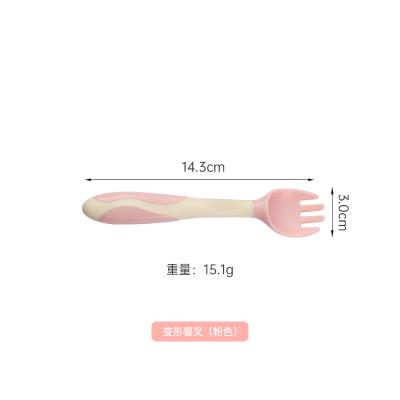 China No Fear Of High Temperature Waterproof Baby Feeding Rubber Pink Deformed Fork Silicone Tableware for sale