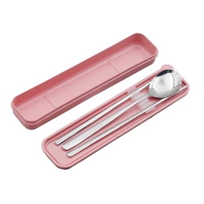 China Viable Korean Flatware Set With Spoon And Stainless Steel Chopsticks In Wheat Straw Case Custom Travel Untensile Set for sale