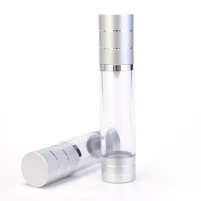 China Hot Sale 30ml 50ml Matte Silver Bright Silver Line Cosmetic Airless Bottle AS Cosmetics Travel Cream Pump And Spray Vacuum Bottle for sale