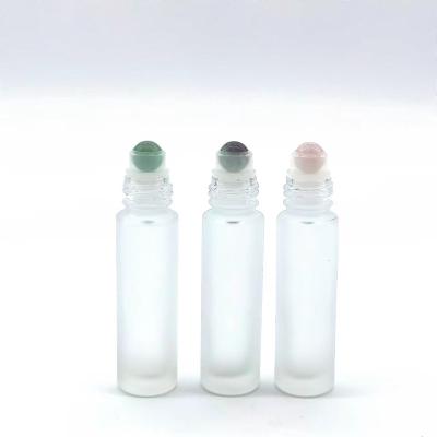 China 8ml 10ml frosted cosmetic perfume essential oil roll glass bottle with gemstone trackball bottles jade roller bottles wholesale gold for sale