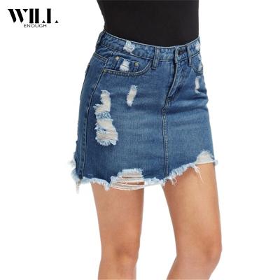 China Women's Others Ripped Fringed Sexy Denim Hip Skirt Short Side Denim Skirt Irregular Casual Paneled Skirt for sale