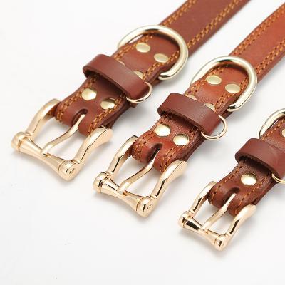 China Personalized Double D Clip Leather Dog Collar Perros Medianos Y Grandes Luxury Dog Cow Leather Leash Real Leather Dog Collar for sale