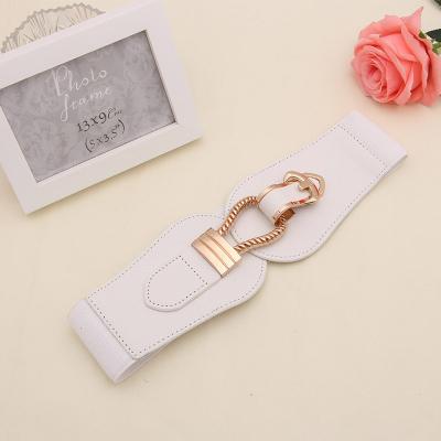 China 2021 Hot Selling Women Easy Fashion Duoble Buckle Elastic Belt Alloy Belt Ladies Wide Belt For Dress for sale