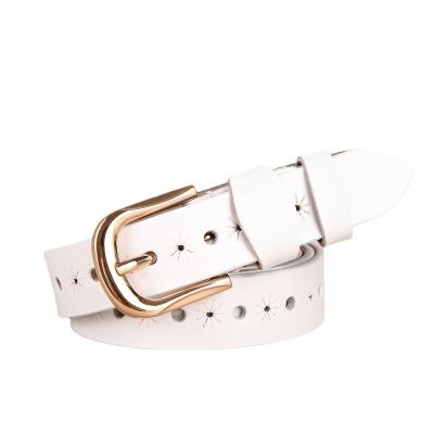 China Women's hollow new women's cow buckle belt women's soft pure leather luxury gold high-strength black belt leather belt for sale