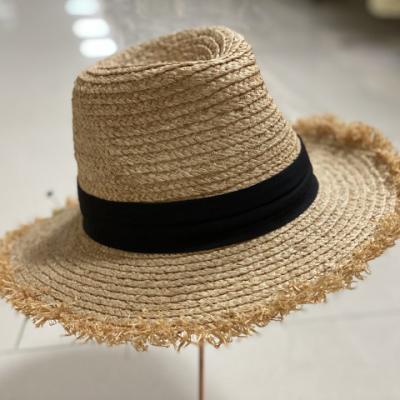 China European and American style European and American style logo women's white paper braid paja straw hat straw hat straw hat flat surface beach sun ribbon sombreros de paja for sale