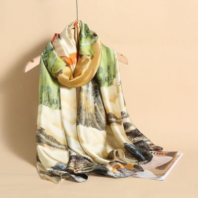 China 2022 new style polyester landscape landscape printing like lady fashion silk scarves, soft and warm shawls scarf. for sale