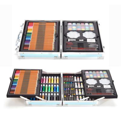 China Drawing and Study Art Supplies 143pcs Art Set Drawing Kit for Kids Portable Aluminum Case Crayons Oil Pastels Marker Crayons Water Color Cake for sale