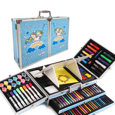 China Drawing and Study Art Supplies Blue 238pcs Art Set Drawing Kit for Kids Portable Aluminum Case Crayons Oil Pastels Marker Colored Pencils Stationery for sale