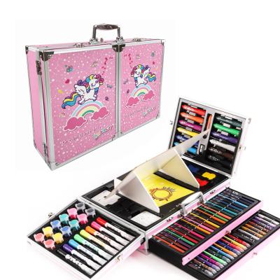 China Study Art Supplies Pink 238pcs Drawing and Art Set Portable Aluminum Case Drawing Kit for Kids Stationery Crayons Oil Pastels Marker Colored Pencils for sale