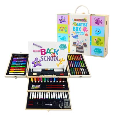 China Art Set Gift Box Drawing and Studying 258pcs Kids Pencil Watercolor Pencil Painting Brushes Children Gift Wooden Stationery for sale