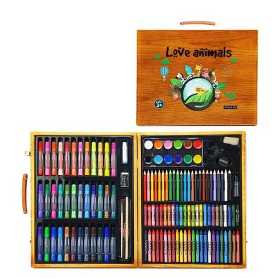 China Customized Gift Box 150PCS Wooden Drawing and Study Children Pencil Watercolor Painting Brush Children Gift Stationery Art Drawing Set for sale