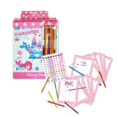 China Drawing and Art Supplies Pink Drawing Study Pad Set for School Coloring Book Picture Stationery Color Pencil Portable Drawing Kit for Kids for sale