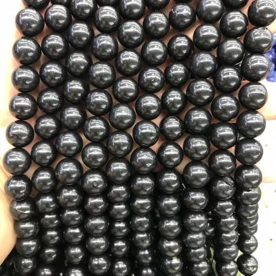 China Round Natural Black Russian Pleochroic/Pleochroism 8mm Shungite Gemstone Beads for sale