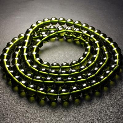 China Round Natural Green Czech Meteorite Moldavite Gemstone Pleochroic / Pleochroism 8mm Loose Beads for sale