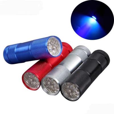 China Mini Pocket Led Ultraviolet Flashlight Silver Ultraviolet Black Light Aluminum Portable Fluorescent 395nm 9 LED Mini Torch for sale