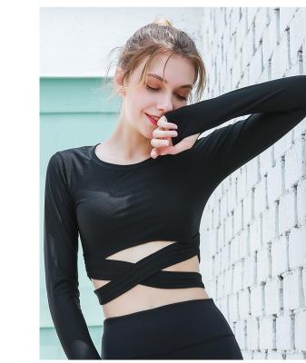 China Best Selling Breathable High Quality Long Sleeve Yoga Equipment Crop Tops Cut Out For Women for sale