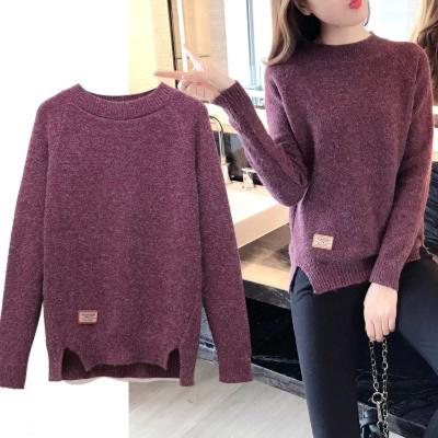 China wholesale Anti-wrinkle Long Sleeve Round Neck Plain Sweater Bottoming Sweater Tops Winter Knitted Jumper Women Loose Crew Neck Pullover for sale