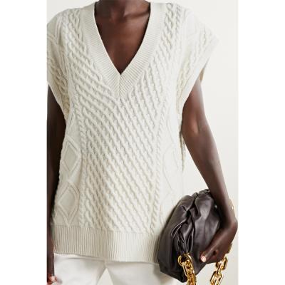 China High Quality Anti-wrinkle Leading V Neck Solid Color Cable Knit Sleeveless Vest Knit Sweater for sale