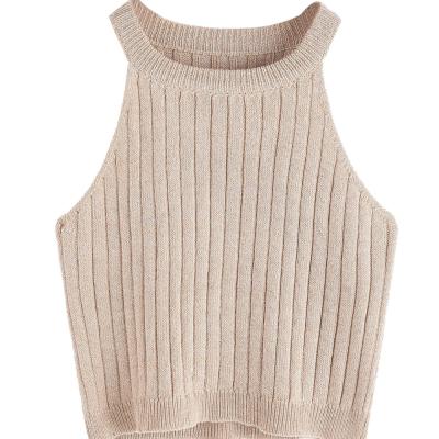 China Factory Solid Color Rib Knit Basic Vest Slim Wholesale Female QUICK DRY Knit Crop Top for sale