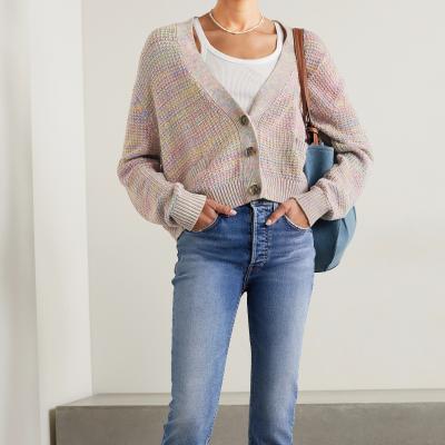 China Anti-Wrinkle Fashion Design Colorful Yarn Knitting Cardigans Long Sleeve Cardigans Sweaters Women for sale