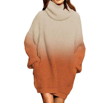 China Fashion Gradient Color Rib Knit Top Sweater Pullover 2021 Anti-wrinkle Sweater Dress Turtle Neck Plus Size Turtle Neck Knitted Lady Top Women for sale