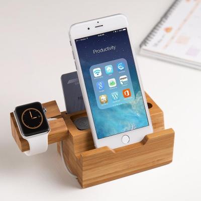 China Cell Phone Charging and Stand for Apple Watch Bamboo Charging Station with Multi 3 USB Port Devices Charging Station for All Cell Phones Represent Apple Watch Show Wish for sale