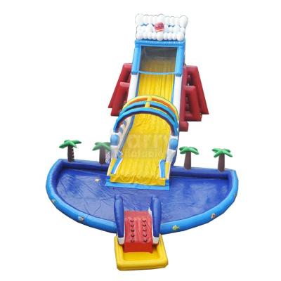 China Large Long Oriented Inflatable Fire Resistance Rainbow Water Slide With Pool Big Blast Water Slide for sale