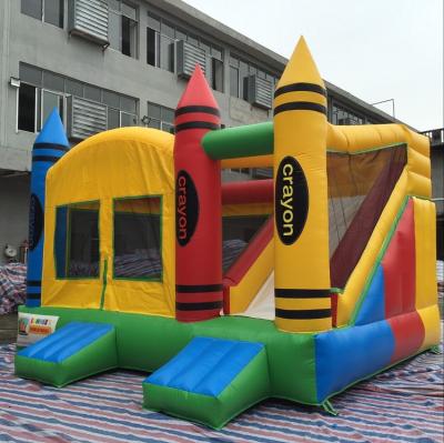 China Playing Center House Use 0.55mm PVC Customized Logo Bounce Bouncer Crayon Inflatable Jumping Bouncy Castle With Slide for sale